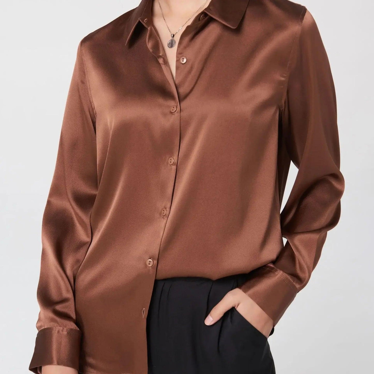The Nichole Collection Blouse Caramel / S Soft and Breathable Women's 100% Silk Blouse