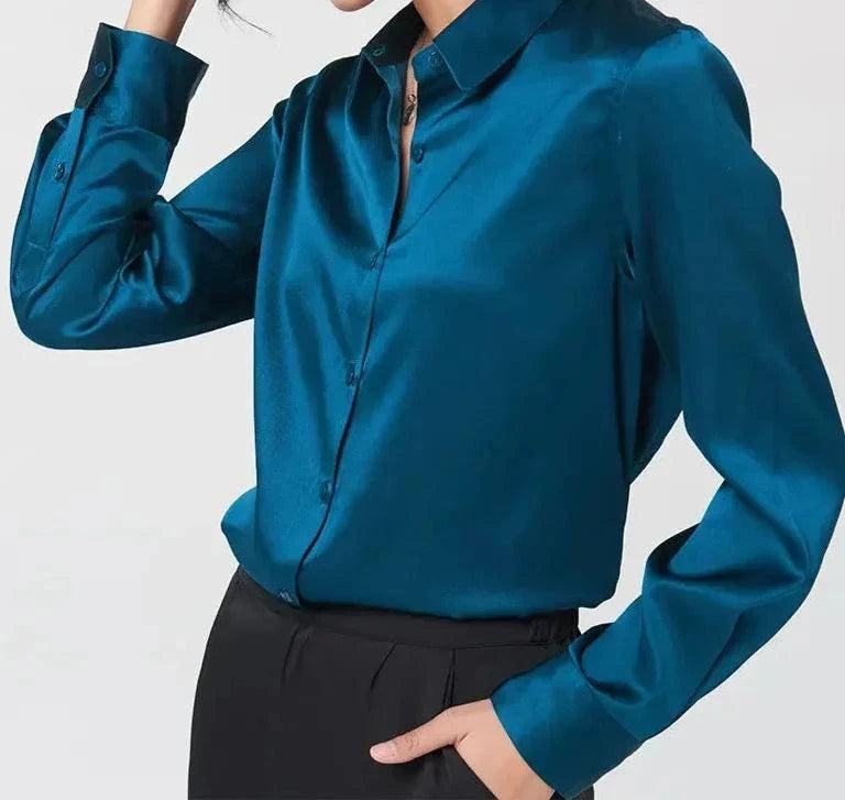 The Nichole Collection Blouse Peacock Blue / S Soft and Breathable Women's 100% Silk Blouse