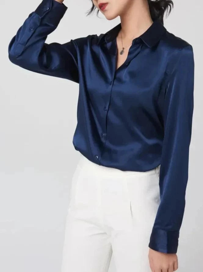 The Nichole Collection Blouse Navy Blue / S Soft and Breathable Women's 100% Silk Blouse
