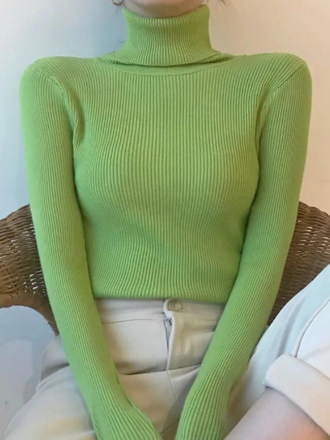 Soft Cashmere Feel Turtleneck Sweater GREEN One Size