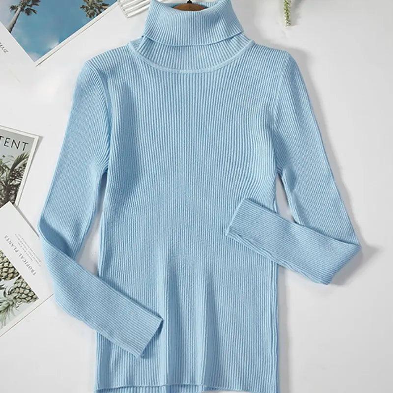 Soft Cashmere Feel Turtleneck Sweater SKY BLUE One Size