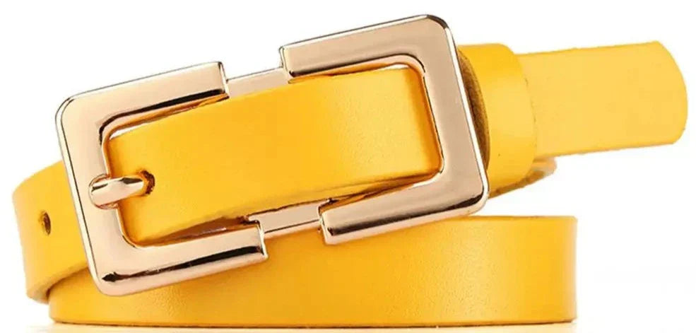 Ladies Soft Genuine Leather Gold Buckle Belt