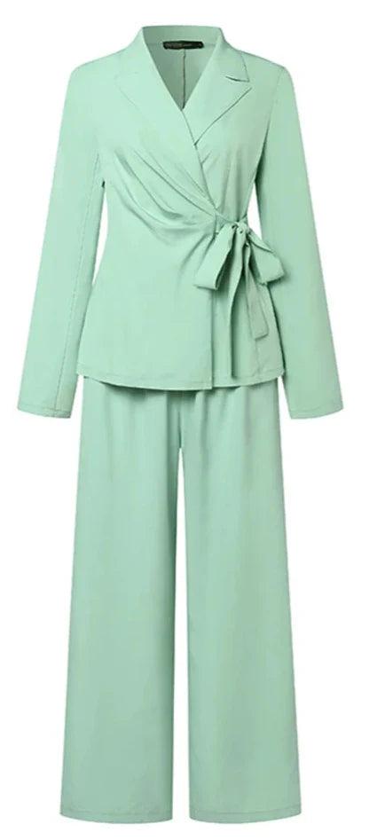 Sophisticated Lapel Neck Blazer Wide Leg Pants Suit