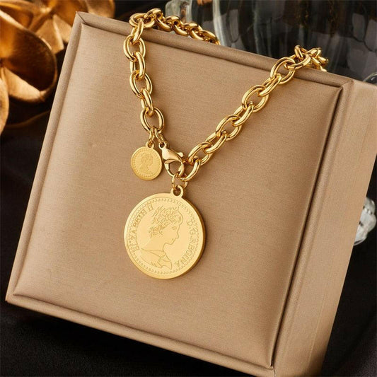 Classic Gold Round Portrait Necklace - Necklace by The Nichole Collection