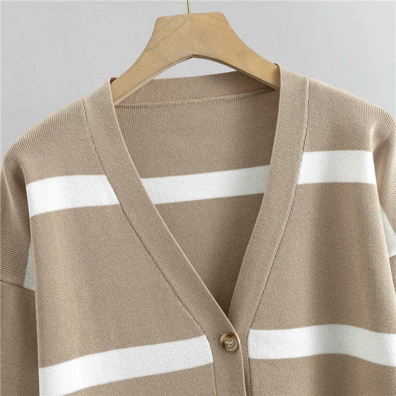 Women’s 3 Piece Striped Sweater Jacket + Pants Set | On sale