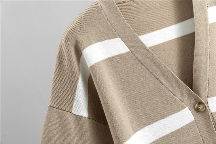 Women’s 3 Piece Striped Sweater Jacket + Pants Set | On sale