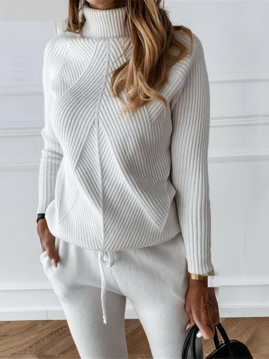 Striped Turtleneck Sweater and Trousers Suit - 2 Piece Suits by The Nichole Collection