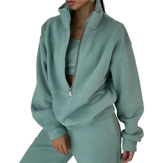 European Style Sporty Hooded Tracksuit in Soft Brushed Fabric - 2 Piece Suits by The Nichole Collection