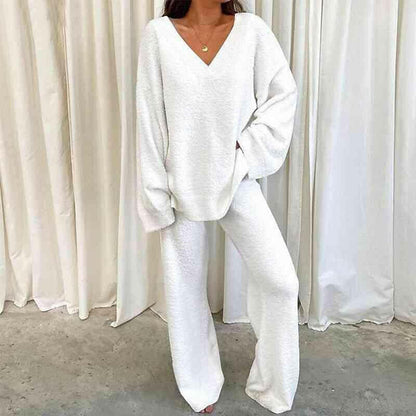 V - Neck Long Sleeve Top and Pants Set