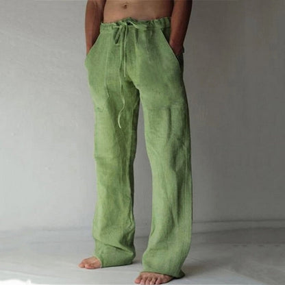 Casual Men&#39;s Cotton Linen Pants Fashion Solid Pocket Drawstring Baggy Trousers Comfort Loose Wide Leg Pant Streetwear Sweatpants 