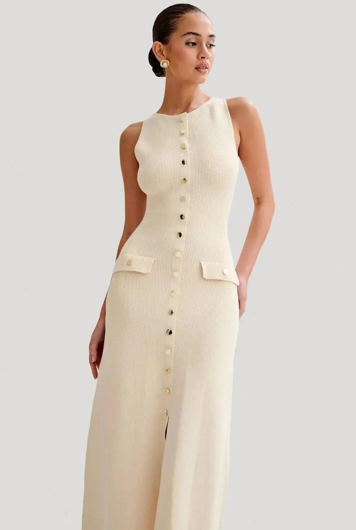 Women's Form-Fitting Sleeveless Knit Maxi Dress - Elegant & Versatile - by The Nichole Collection