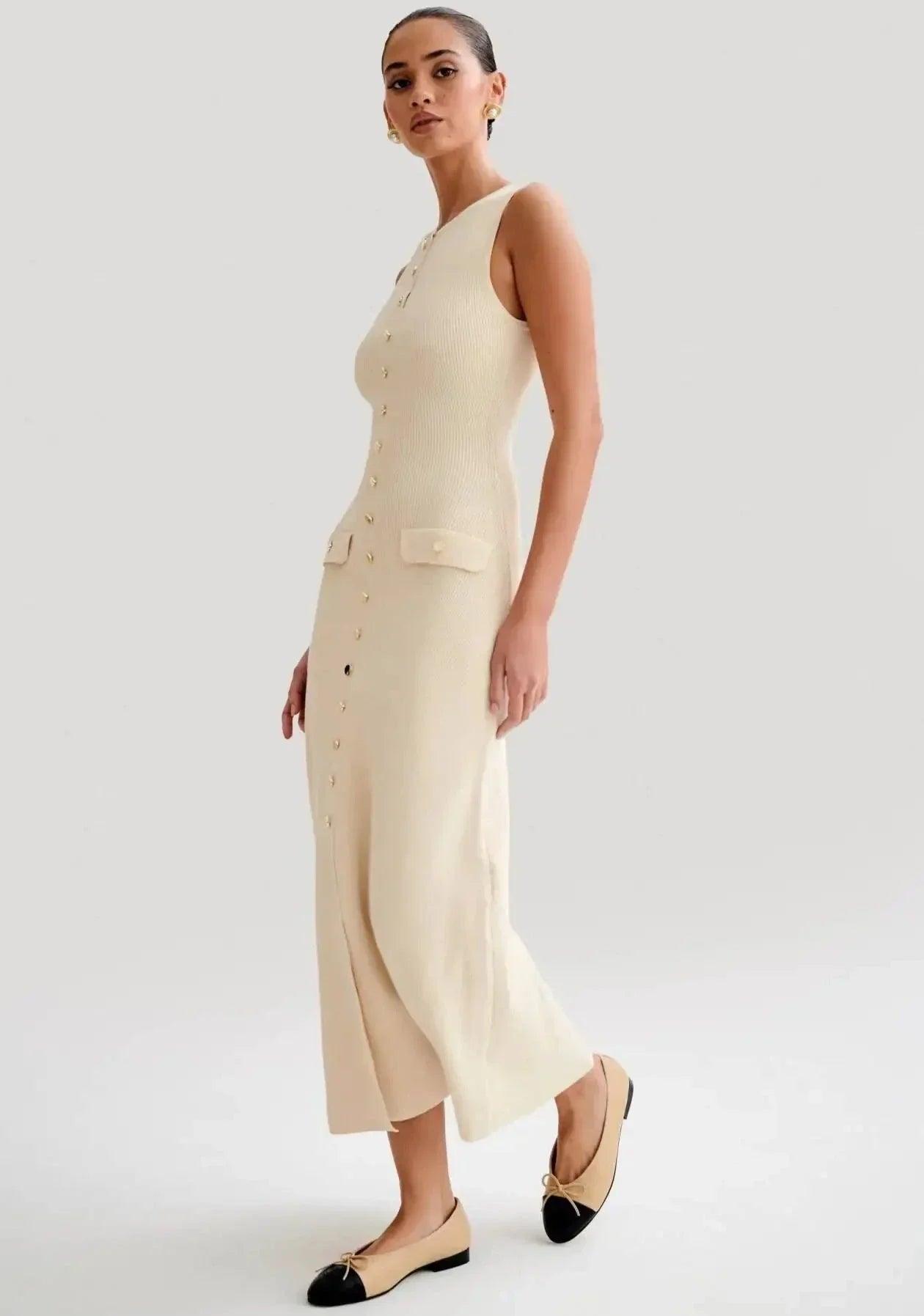 Women's Form-Fitting Sleeveless Knit Maxi Dress - Elegant & Versatile - by The Nichole Collection