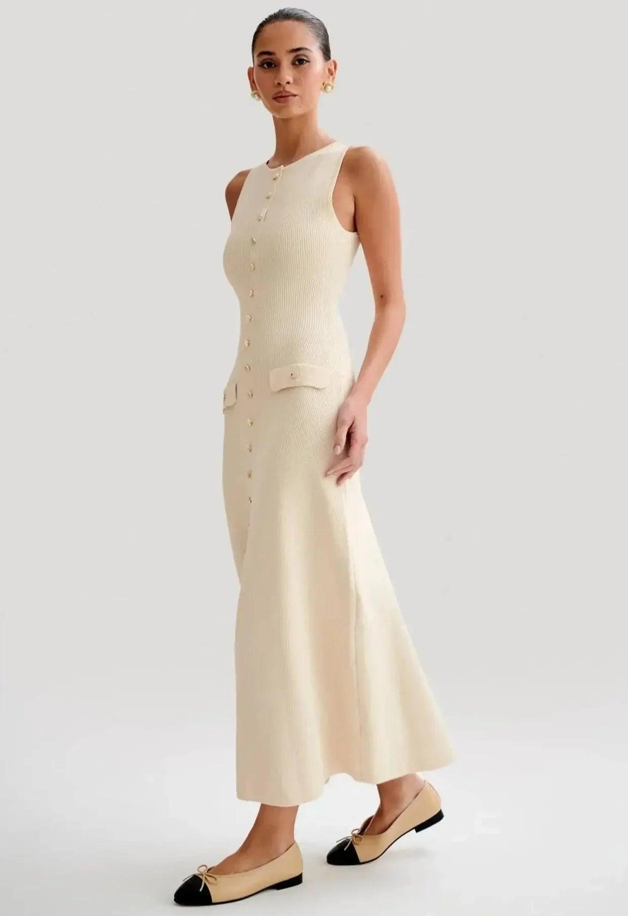 Women's Form-Fitting Sleeveless Knit Maxi Dress - Elegant & Versatile - by The Nichole Collection