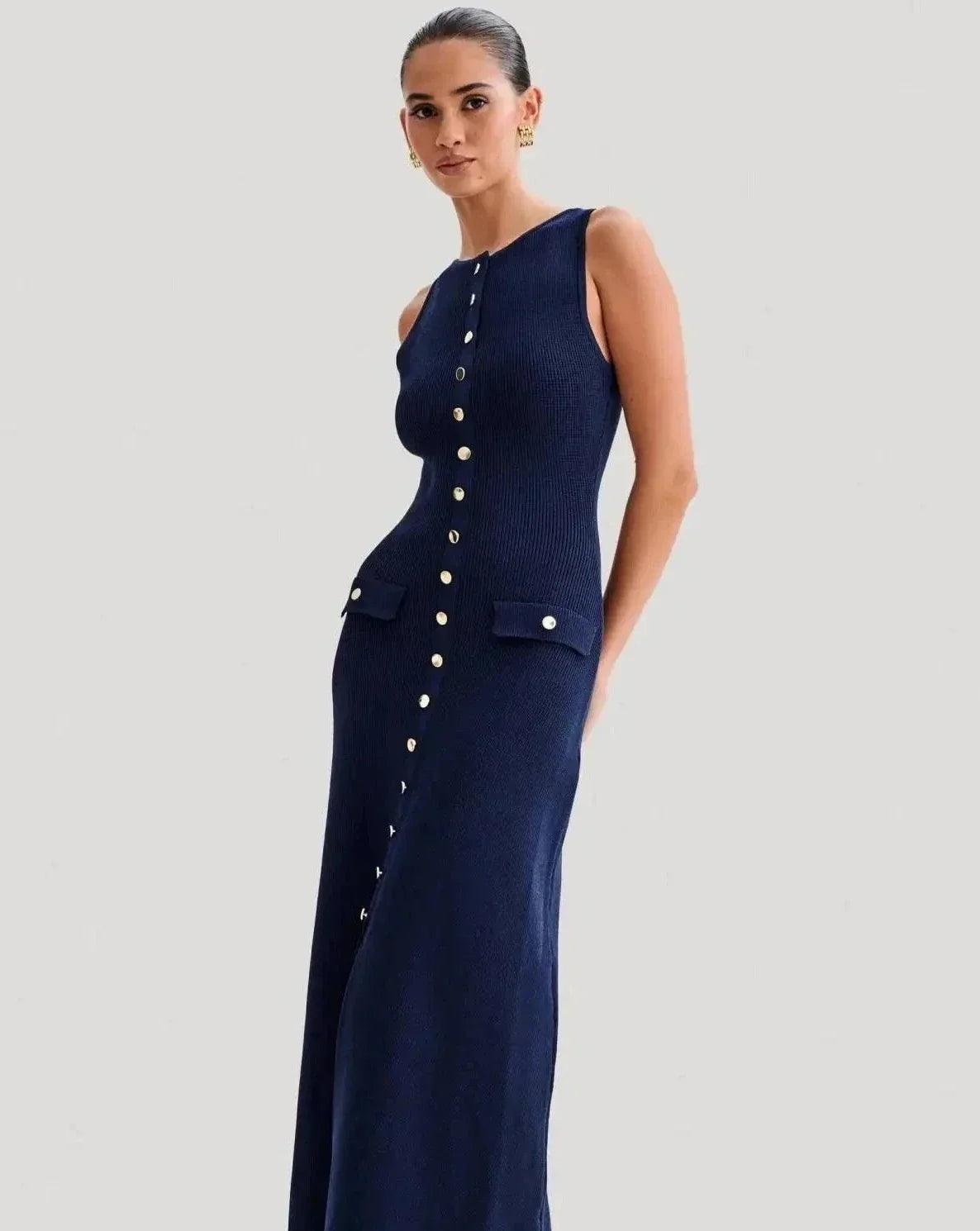 Women's Form-Fitting Sleeveless Knit Maxi Dress - Elegant & Versatile - by The Nichole Collection