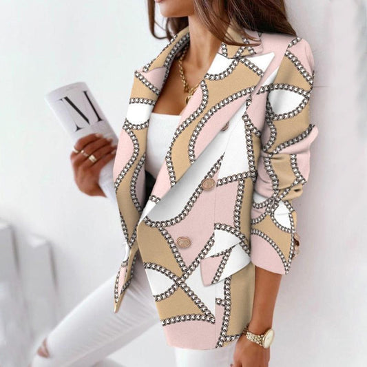 Women's Plaid Blazer Jacket  - Beige, Pink, and White 
