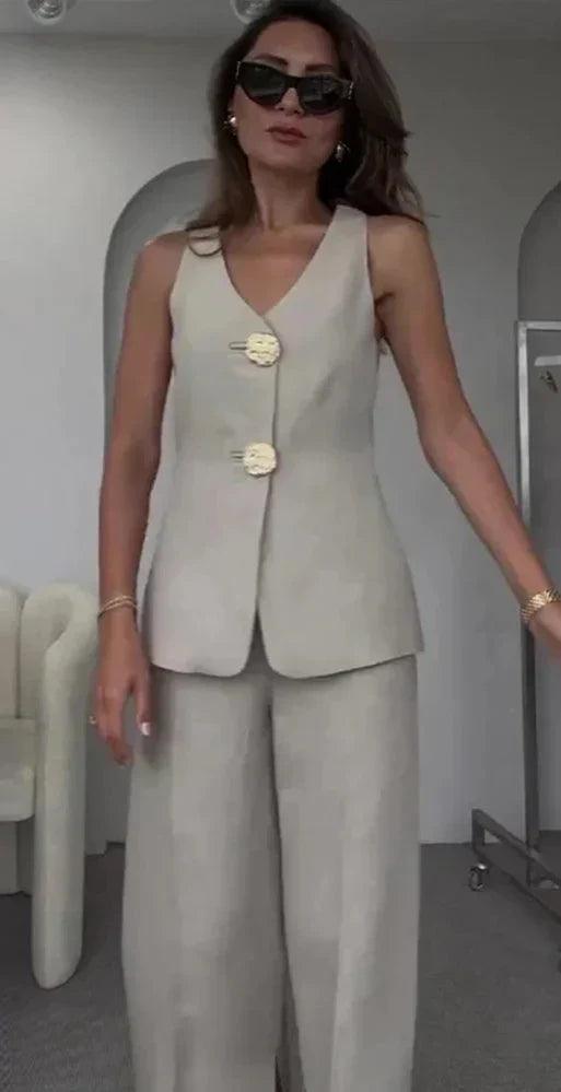 Women's Sexy Vest & Split Pant Duo - 2 Piece Suits by The Nichole Collection