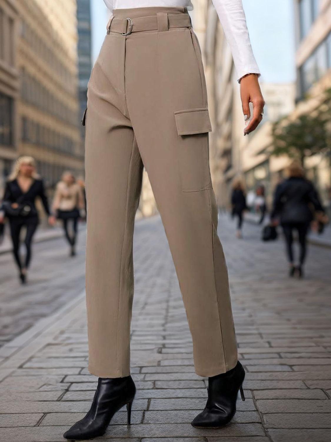 Essential High Waist Straight Pants in Polyester