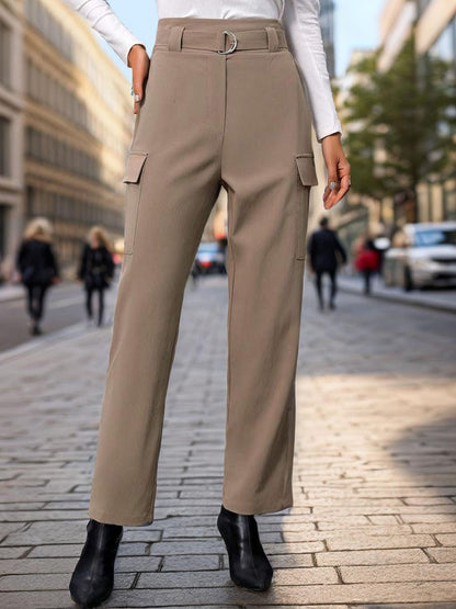 Essential High Waist Straight Pants in Polyester