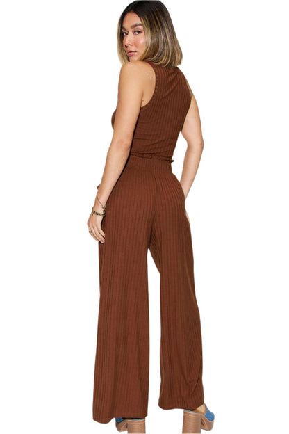 Women's Trendy Stretch Ribbed Tank & Wide Pants Set - 2 Piece Suits by The Nichole Collection