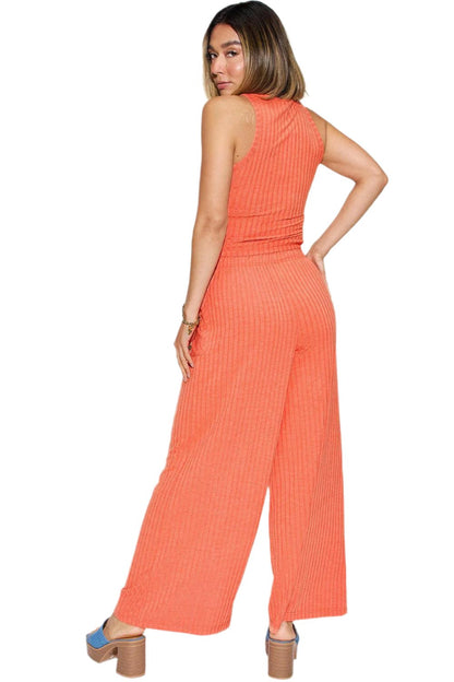 Women's Trendy Stretch Ribbed Tank & Wide Pants Set - 2 Piece Suits by The Nichole Collection