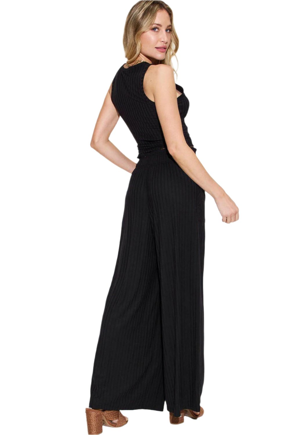 Full Size Ribbed Tank and Wide Leg Pants Set